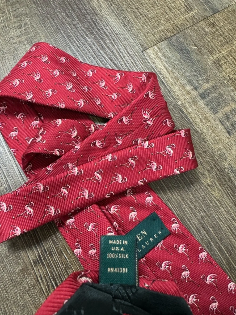 Ralph‎ Lauren Red Tie with Pink Flamingo Motif